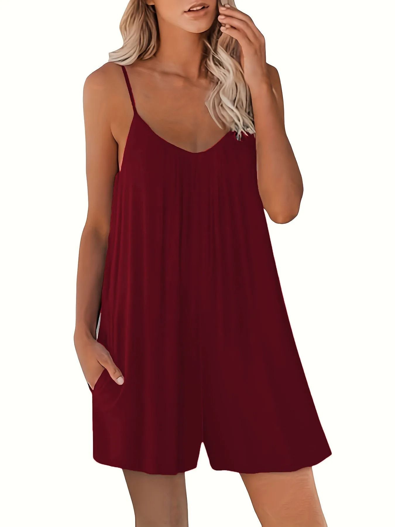 Women's Summer Casual Loose Pocket Strap Jumpsuit