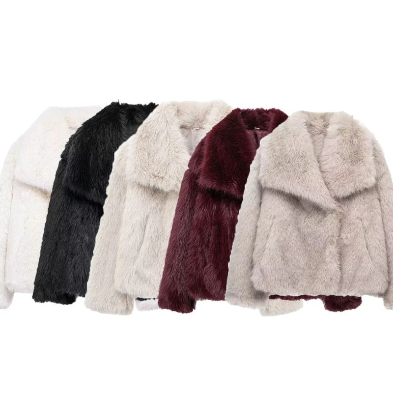 LuxeFluff Womens Faux Fur Coat – Plush Fluffy Winter Jacket with Turn-Down Collar