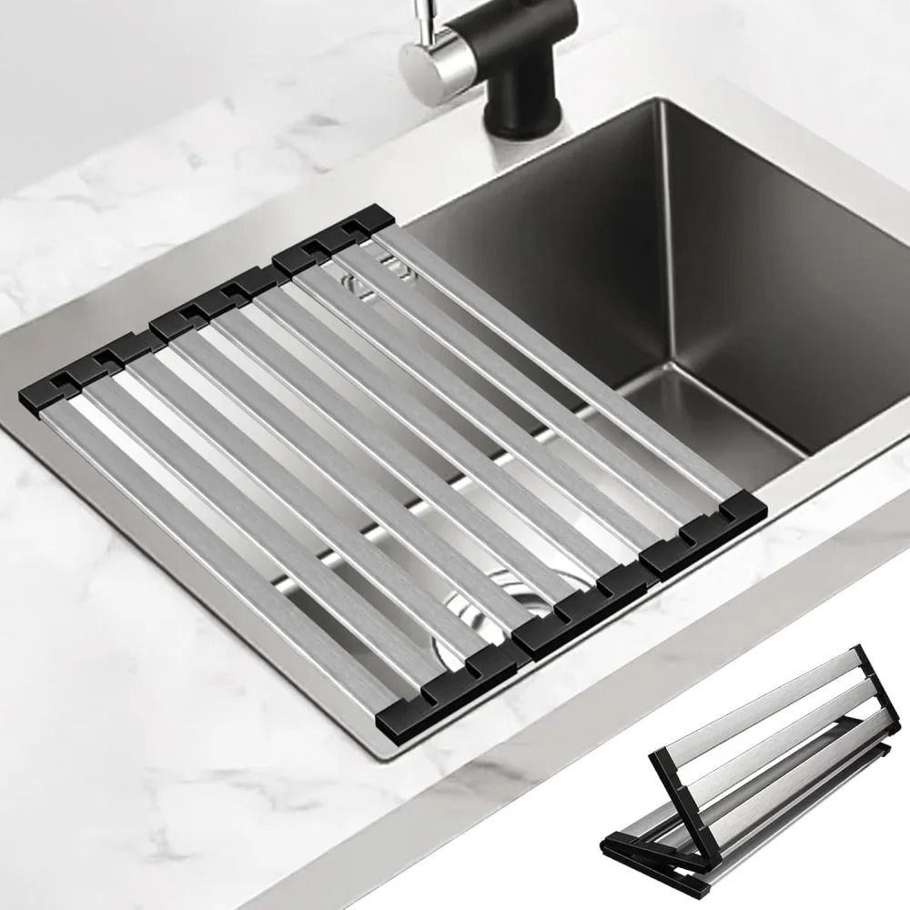 Premium 304 Stainless Steel Roll-Up Dish Drying Rack – Foldable & Retractable Sink Drainer