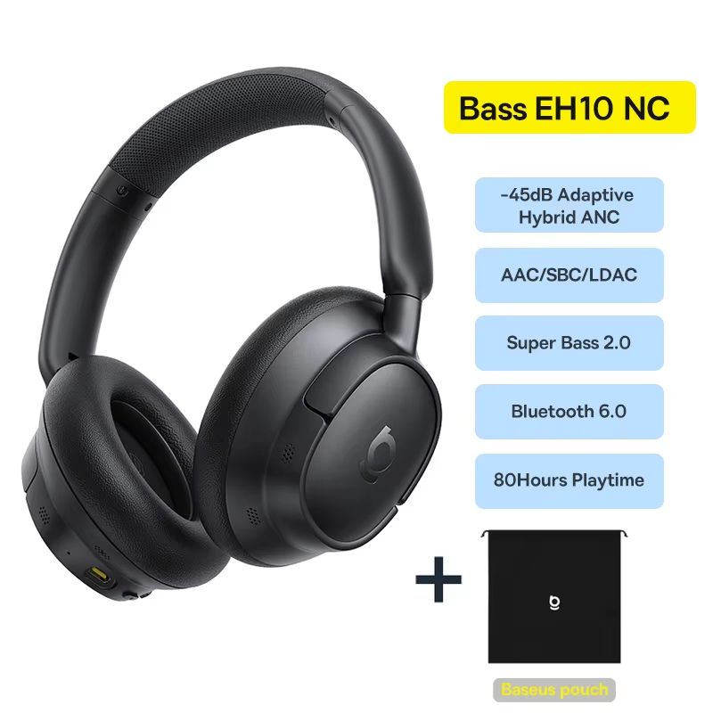 Baseus Bowie H1s Bluetooth Noise Cancelling Headphones Hi-Res Wireless Over-Ear Headset with 120H Battery