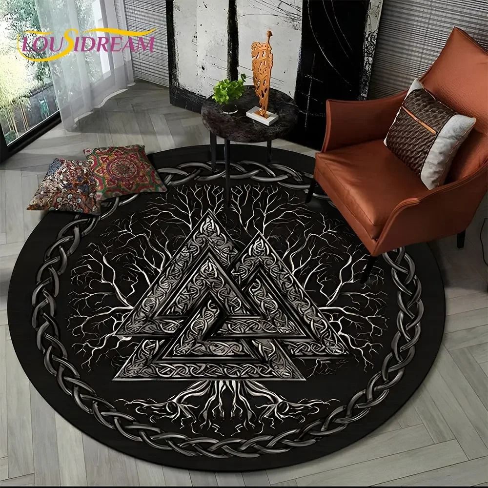 Viking Yggdrasil & Valknut Round Area Rug