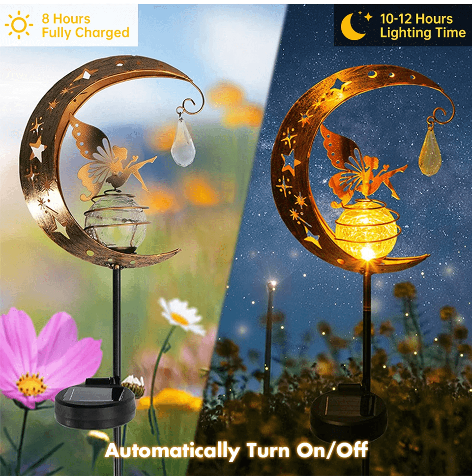 MoonGlow Crackle Glass Solar Stake Light Moon Garden Lamp