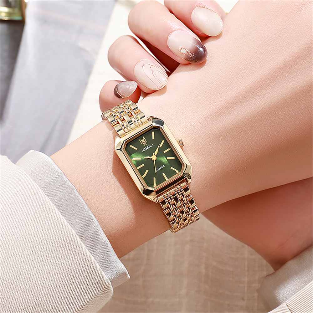 Luxury Ladies Quartz Wristwatches, Women's Fashion Square Watches, Gold Alloy Strap Female Roman Scale Clock