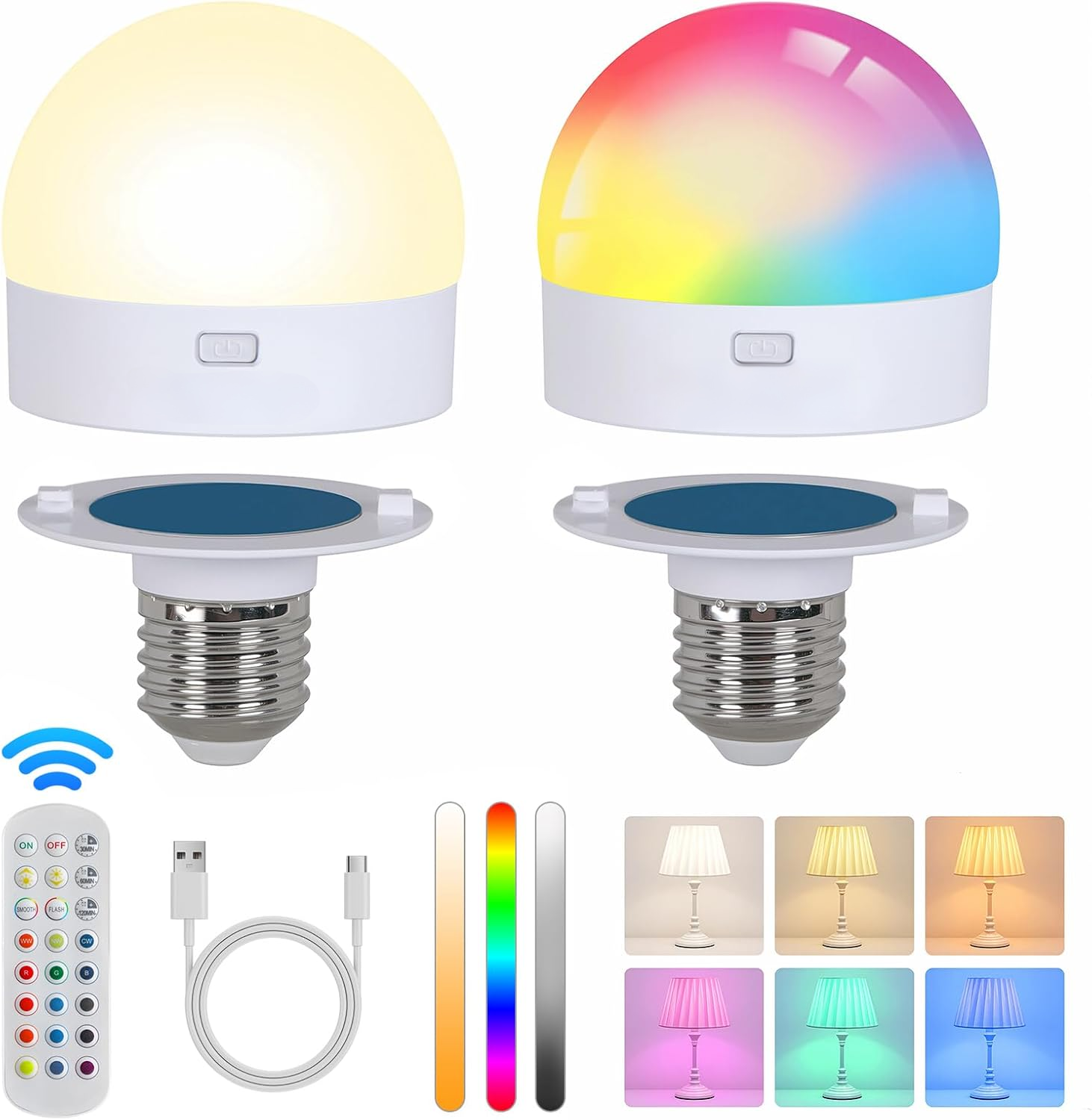 5W Rechargeable LED Lights, Battery Powered Bulbs, USB Fast Charging Timer, Detachable Base Magnetic