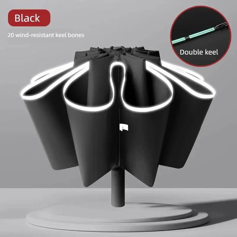 Reflective Reverse Folding Automatic Umbrella with UV Protection and Wind Resistant 20 Rib Frame