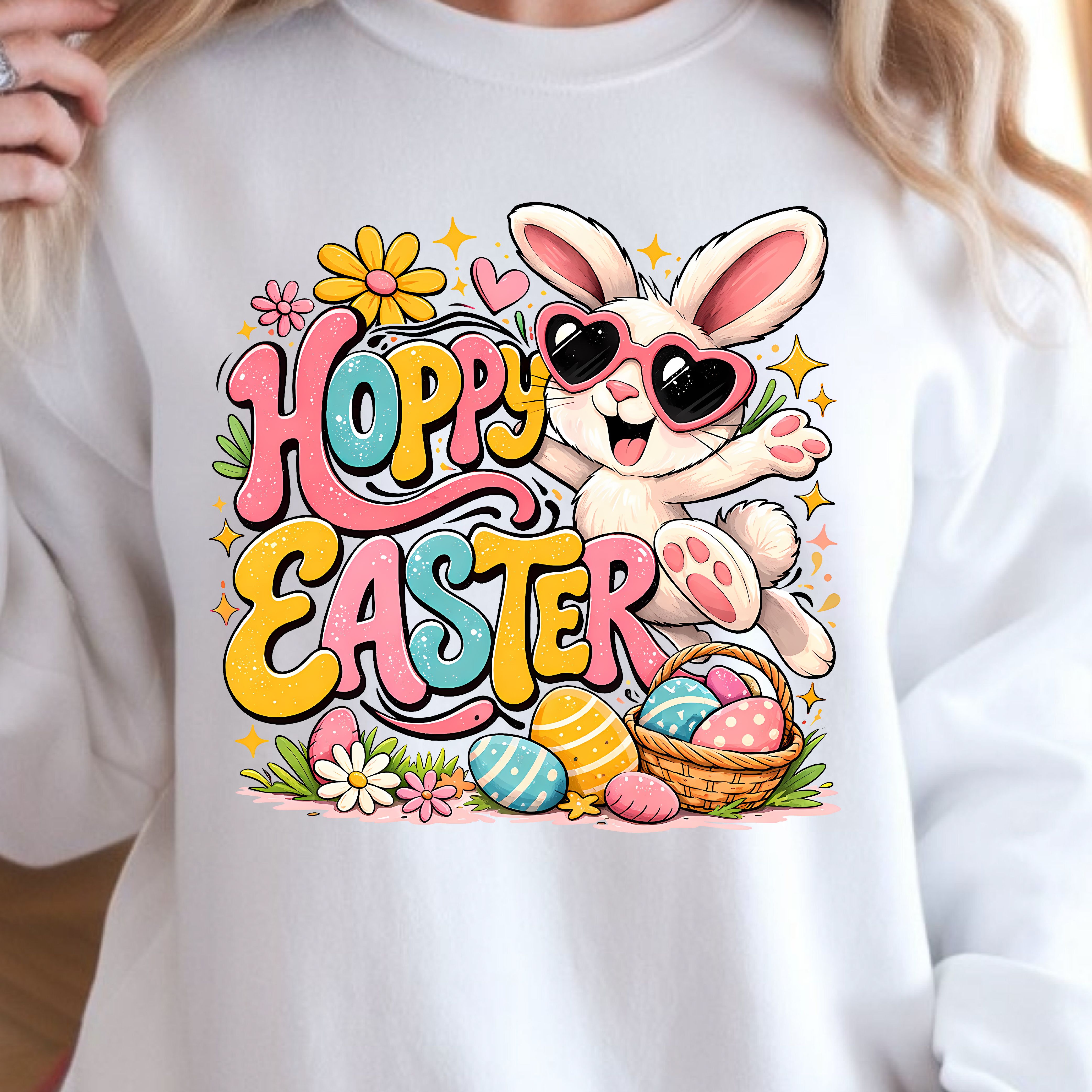 Hoppy Easter Shirt – Happy Cool Bunny & Easter Eggs Design Tee