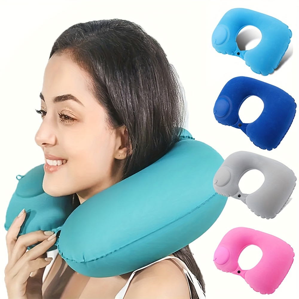 Flocking Inflatable Neck Pillow for Travel Business Trips, Self-Filled, Portable and Convenient