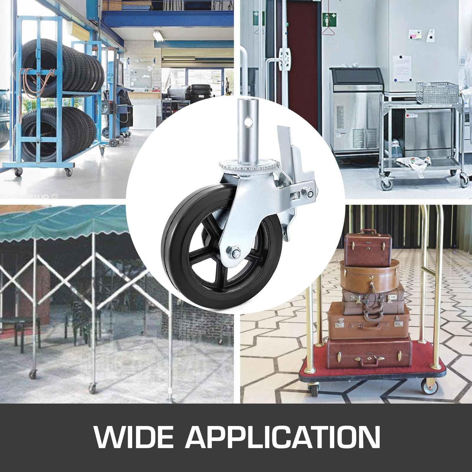 Scaffolding Caster Wheels with Locking Brakes, Capacity, Stem