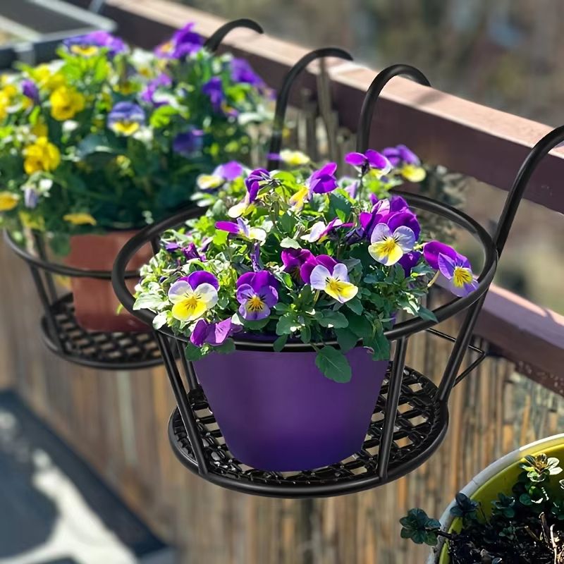 Iron Art Hanging Flower Pots with Hooks – Metal Plant Hanging Basket for Balcony & Garden Decor