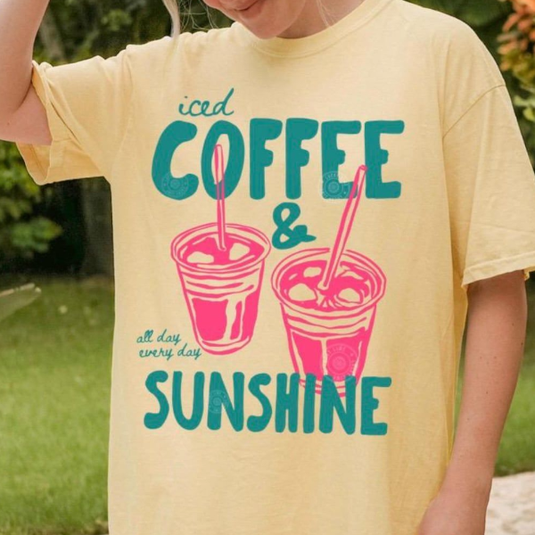 Iced Coffee and Sunshine Shirt, Iced Coffee Shirt, Coffee Lover Gift, Summer Graphic Tee, Summer Vibes Shirt, Coffee TSh