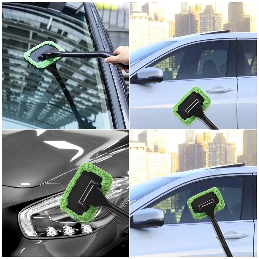 Microfiber Car Window Cleaner Brush – Long Handle Windshield Cleaning Tool