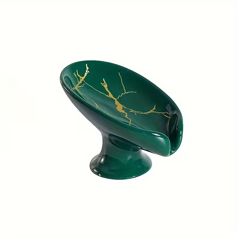Leaf Shaped Ceramic Soap Holder Self Draining Soap Dish with Marble Finish