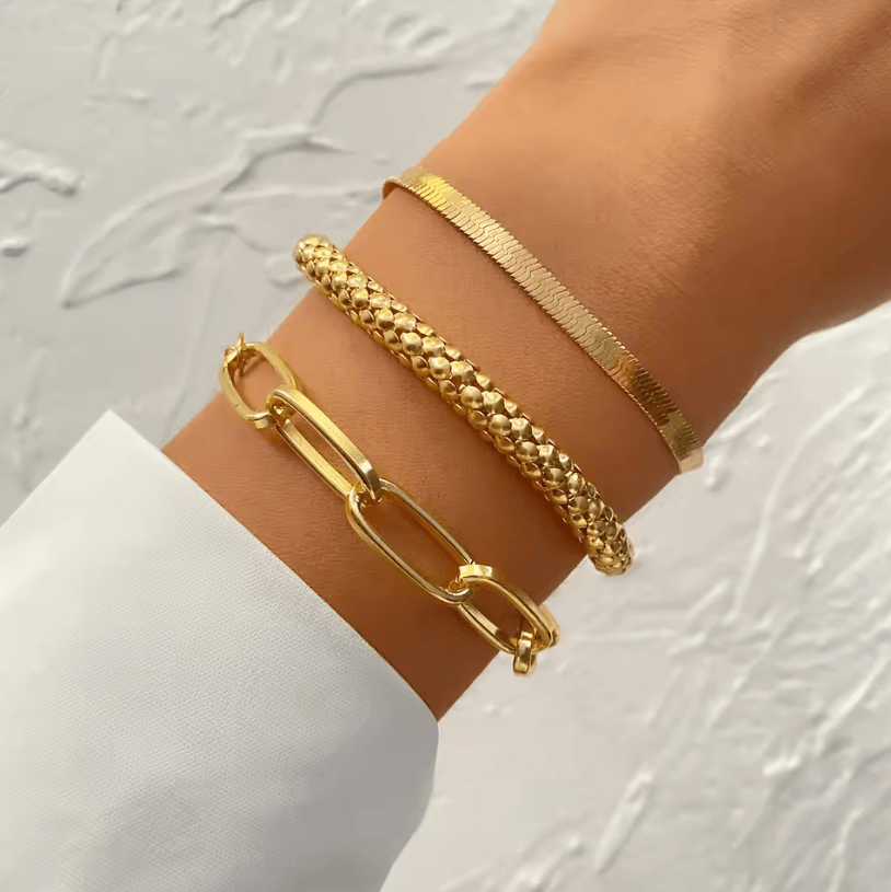 Punk Heavy Metal Big Thick Chain Bracelet Set – Retro Geometric Metal Twist Chain Bangles for Women