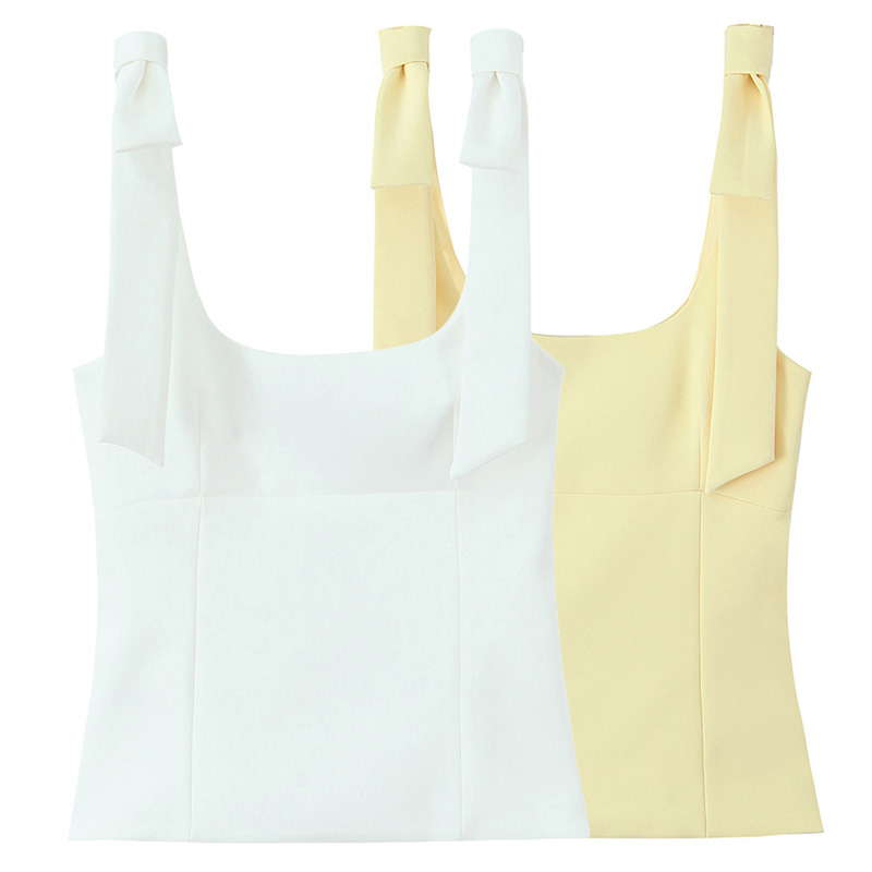 Summer Butterfly Crop Top Woman, Yellow White Slip Top, Off Shoulder Tank Top, Cute Bow Design, Sleeveless Backless Tops