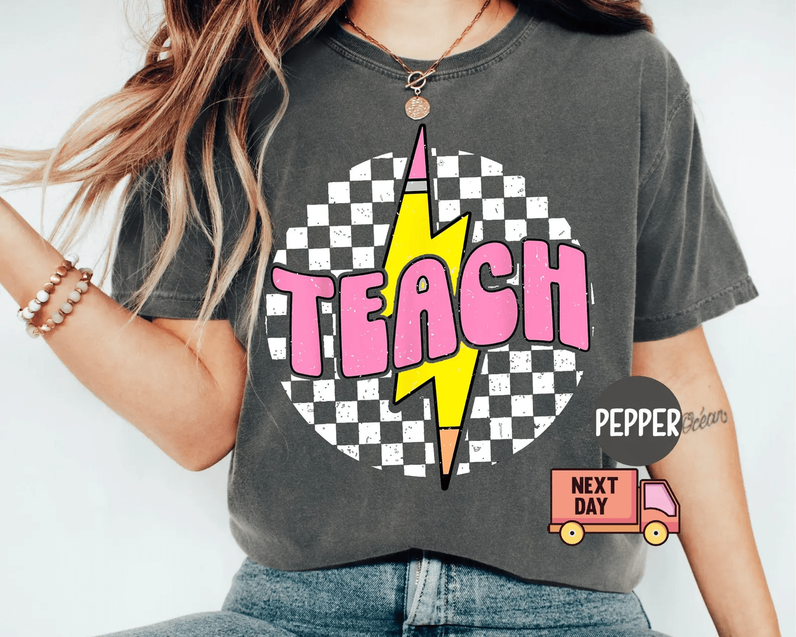 Retro Checkered Teach Shirt Comfort Colors Back to School Teacher Appreciation Tee