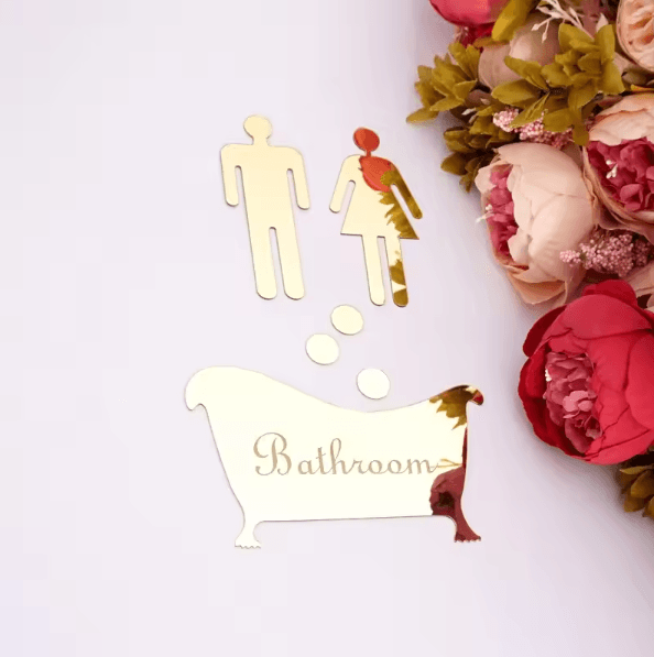Acrylic Mirror Bathroom Sign Stickers – Modern Male & Female Restroom Wall Decor