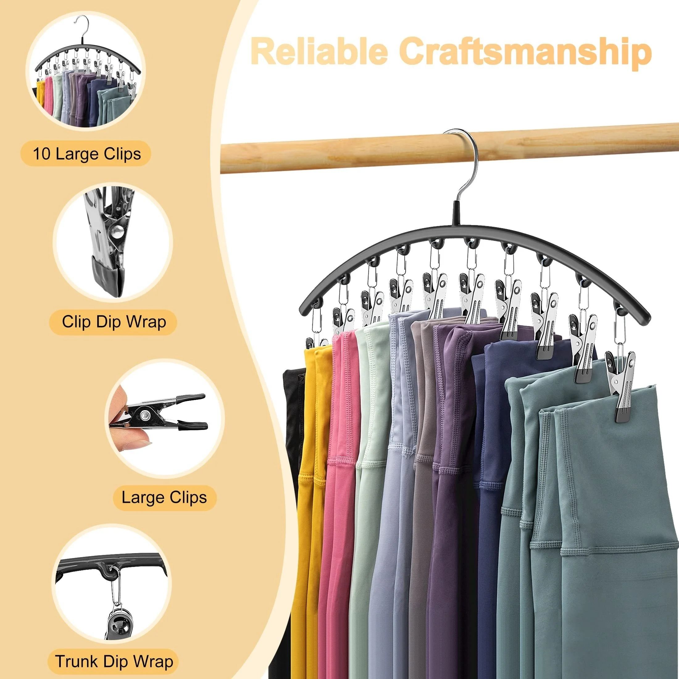 Curved Metal Yoga Pants Hanger with 10 Clips – Space-Saving Leggings Organizer