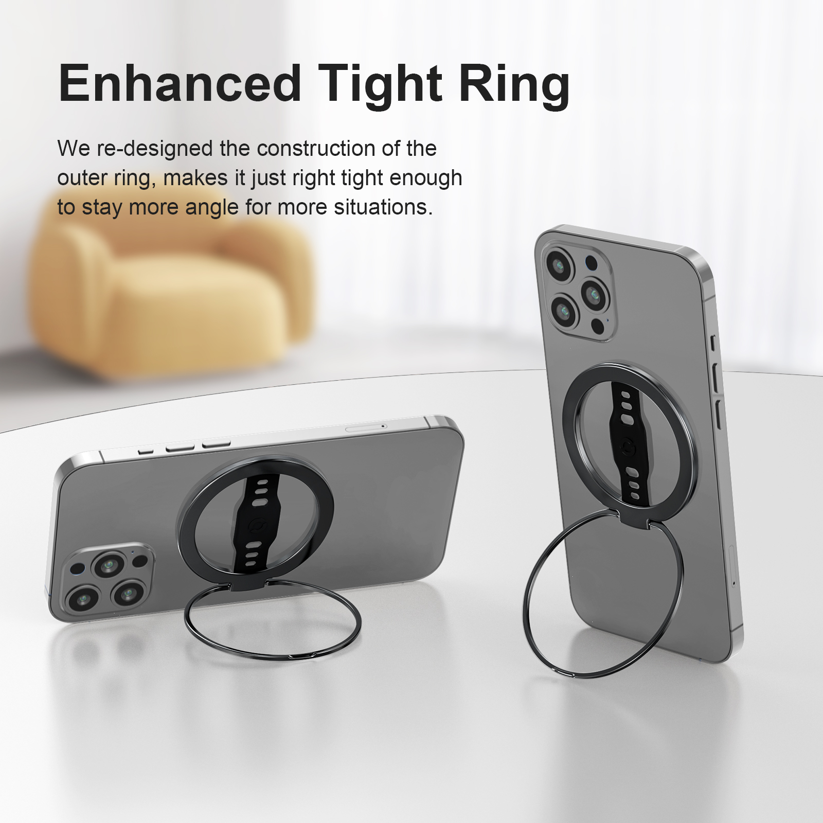 MagSafe Phone Grip Stand with Magnetic Ring Holder and Soft Silicone Strap