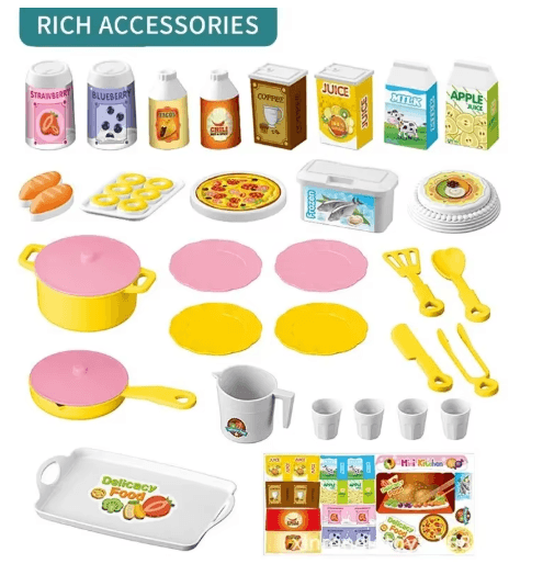 Mini Kitchen Counter Play Set – DIY Pretend Cooking Toy with Food & Tableware