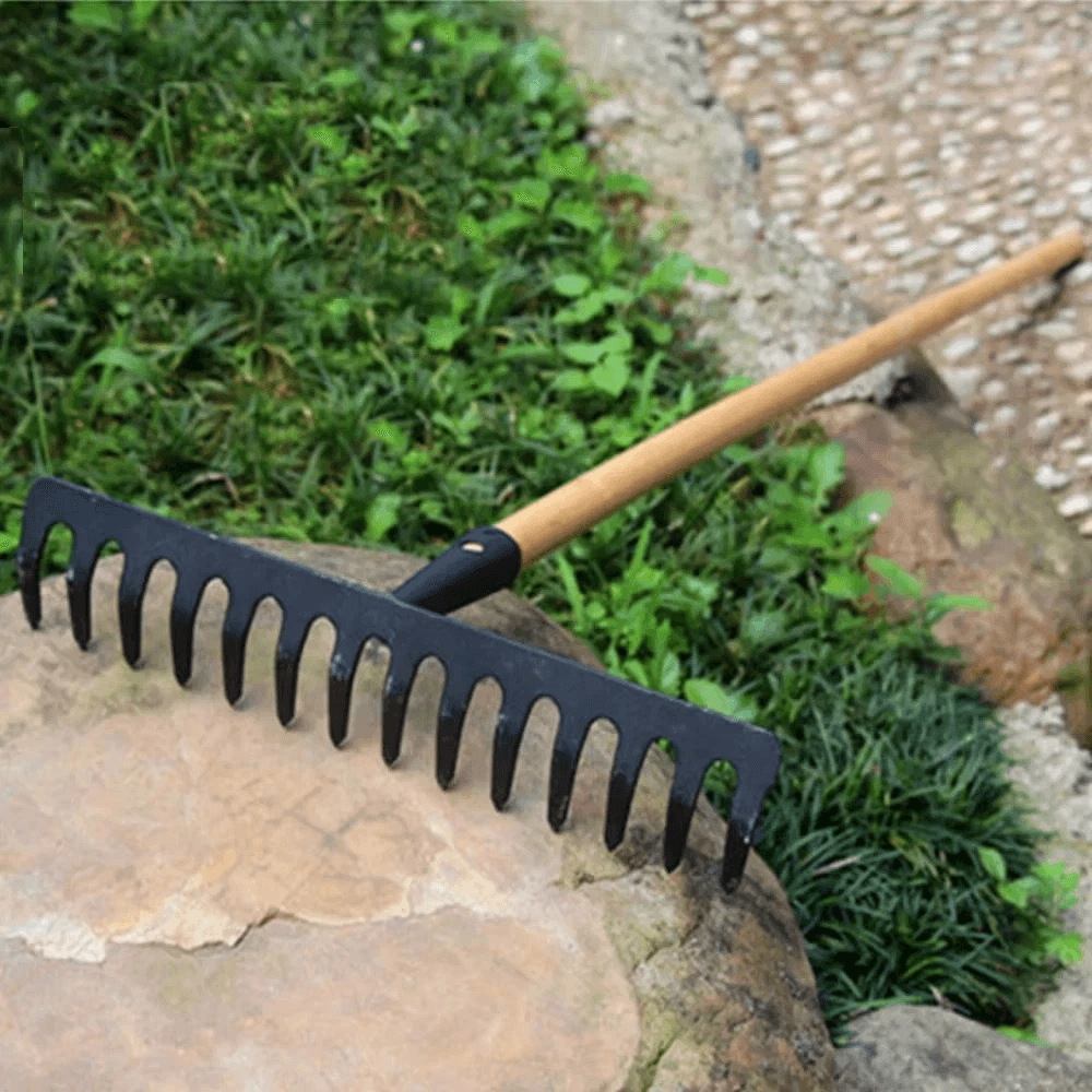 Tooth Stainless Steel Hay Rake for Pine Straw, Soil and Garden Cleanup