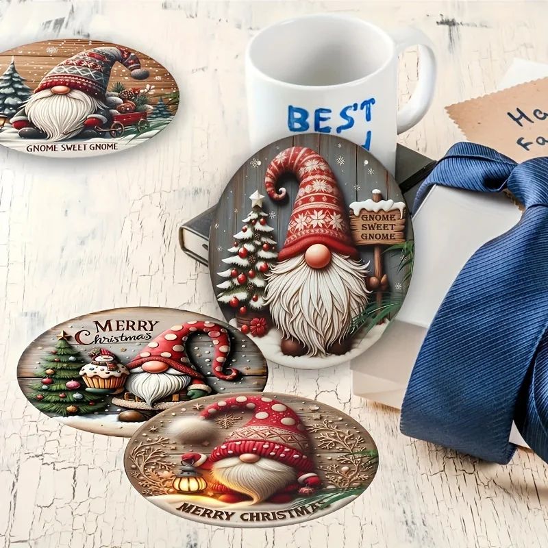 Christmas Gnome Wooden Coaster Set