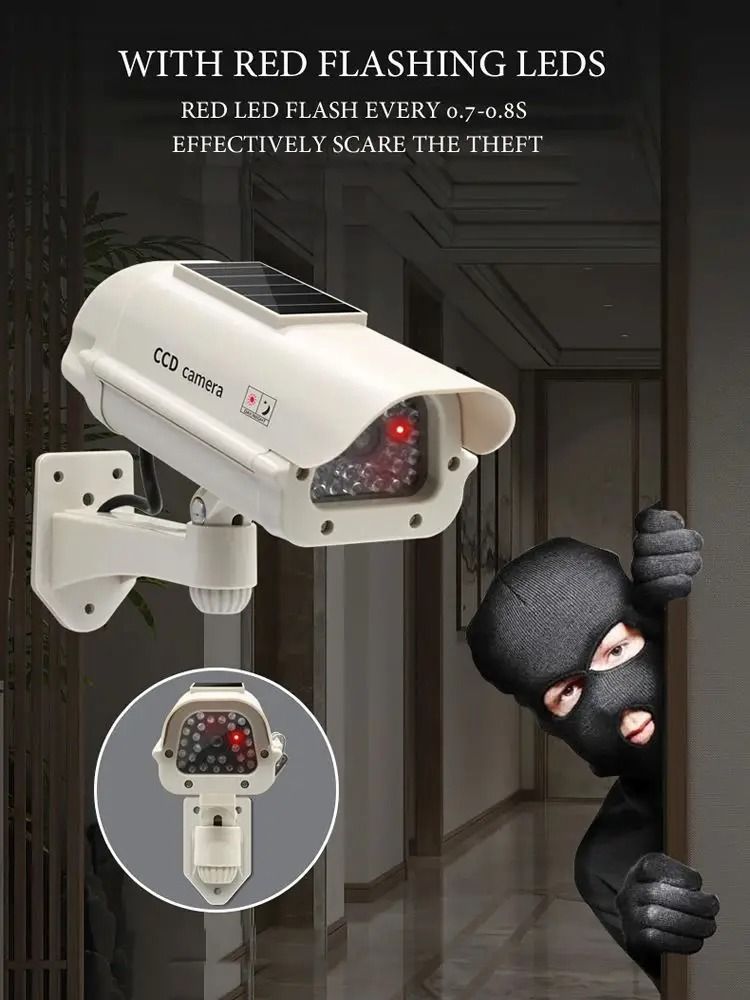 Solar Powered Dummy Security Camera with Red Flashing LED Waterproof