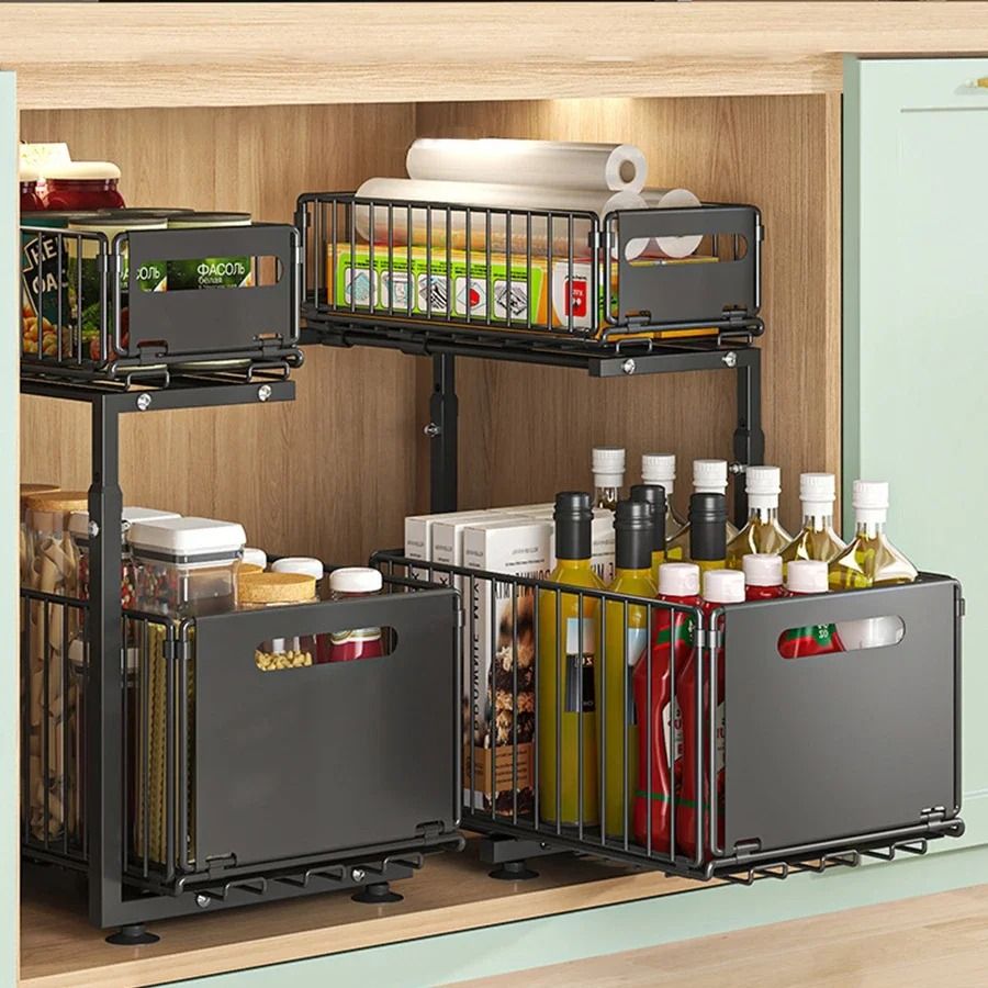 Alabaster-Glide Organizer | Adjustable 2-Tier Under-Sink Nexus | Executive Suite & Sanitary Sanctuary Decor