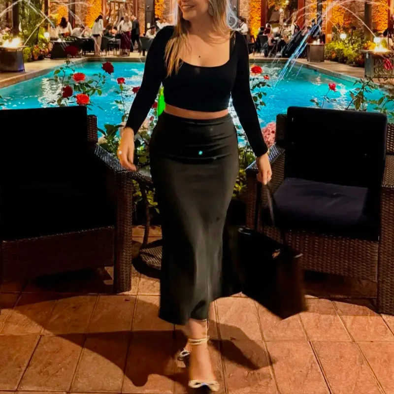 Vintage Chic Fashion Women's Satin Bow-Decorated High-Waist A-Line Long Skirt