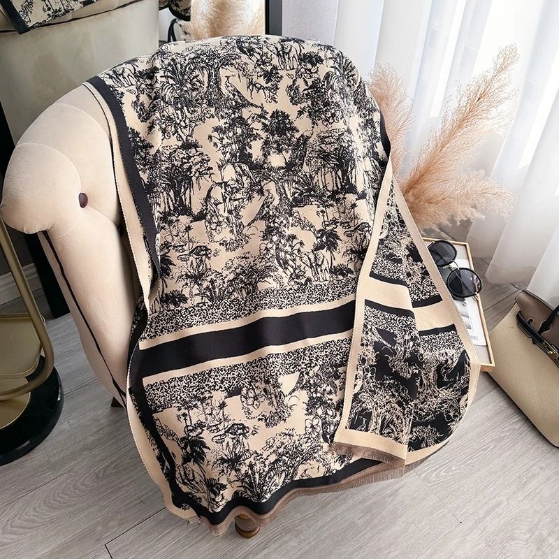 Reversible Pashmina Blanket Scarf Soft Imitation Cashmere Shawl Two Sided Winter Wrap for Women