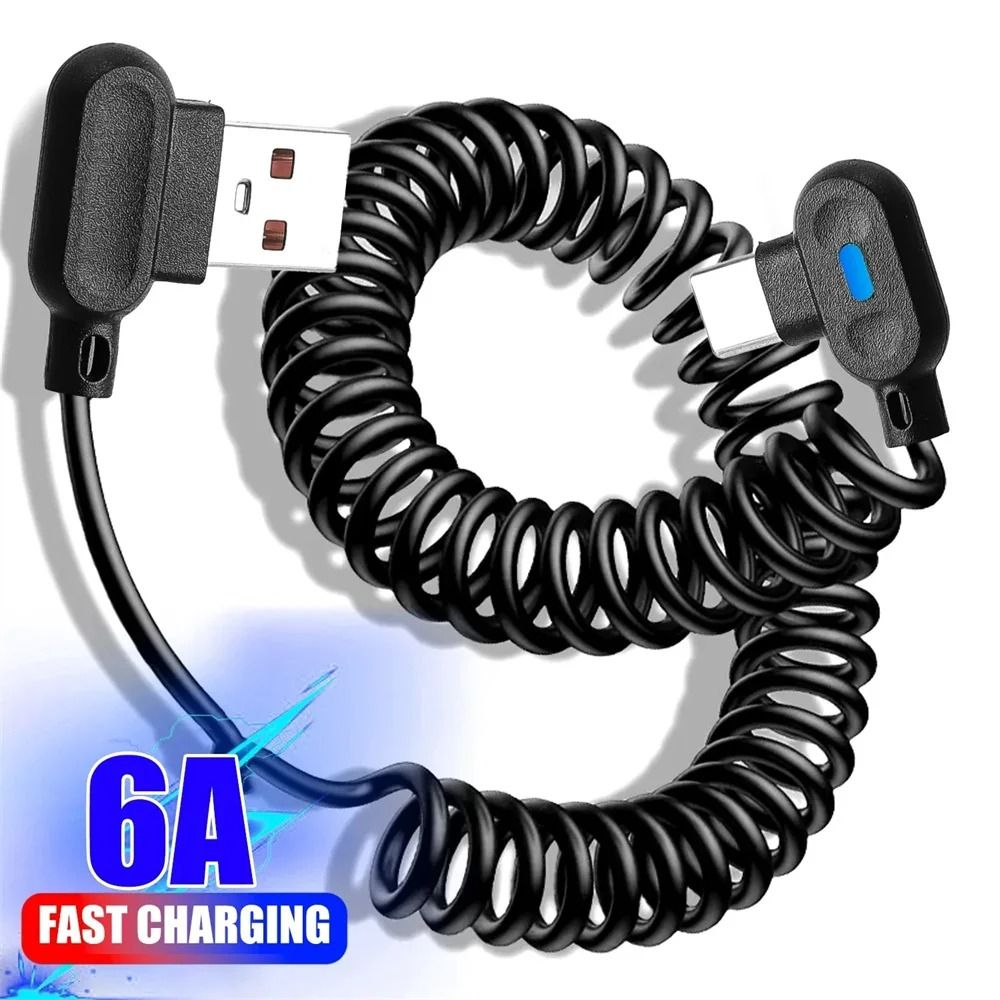 High-Speed 6A Retractable Spring USB-C Fast Charging Cable