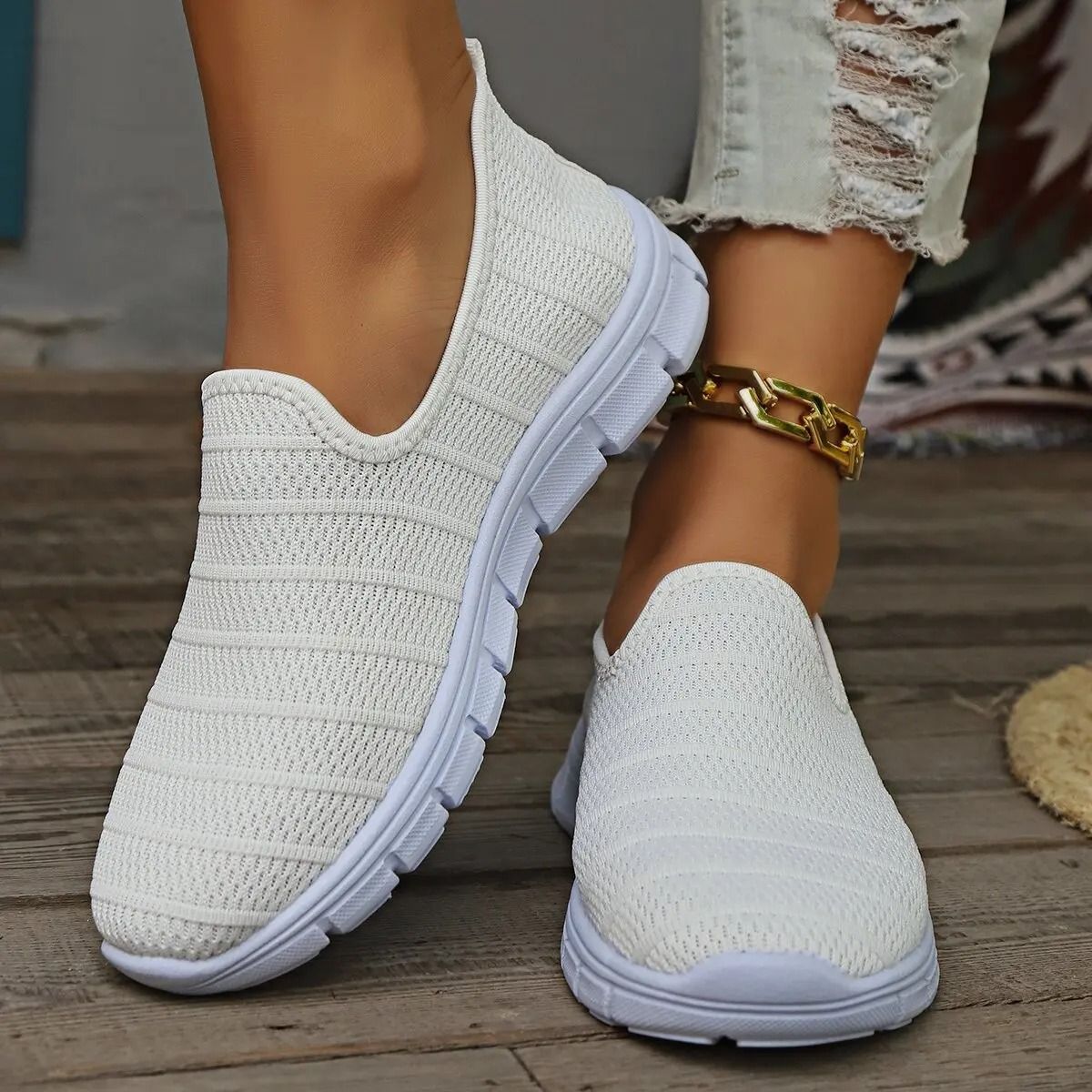 Womens Slip On Mesh Sneakers Summer Casual Lightweight Walking Loafers with Soft Sole and Breathable Design