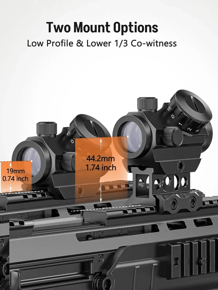 2MOA Red Dot Sight 1x25mm Reflex Scope Waterproof Shockproof Fog Proof with Riser Mount