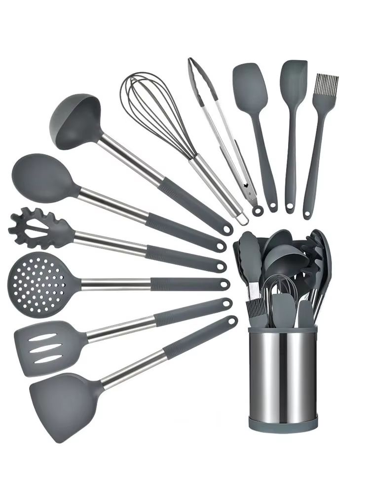 12-Piece 360° Rotating Base Silicone Kitchen Utensil Set Heat-Resistant Non-Toxic Cooking and Baking Tools