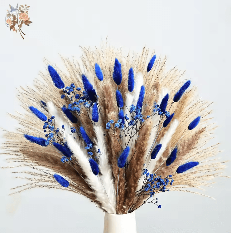 Blue Bunny Tail Pampas Grass Bouquet – 70 Stems Fluffy Dried Flowers for Boho Home Decor