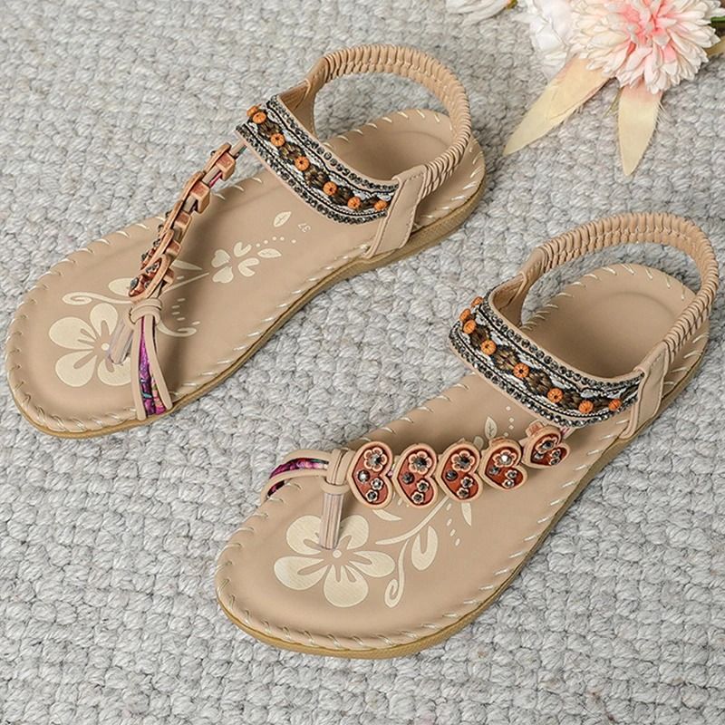 Women bohemia style low heel sandals breathable casual beach summer shoes