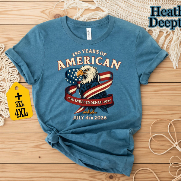Vintage 1776-2026 American Independence Shirt Patriotic Eagle USA 250th Anniversary Tee