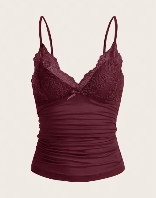 Contrast Lace Bow Front Crop Cami Y2K Backless Grunge Punk Top for Women