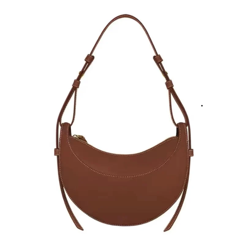 Crescent Shoulder Bag, Fashion Genuine Leather Women's Crossbody Bag with Zipper Closure