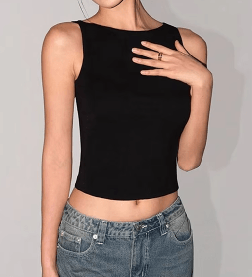 Womens Double Layer Boat Neck Tank Soft Slinky Sleeveless Top