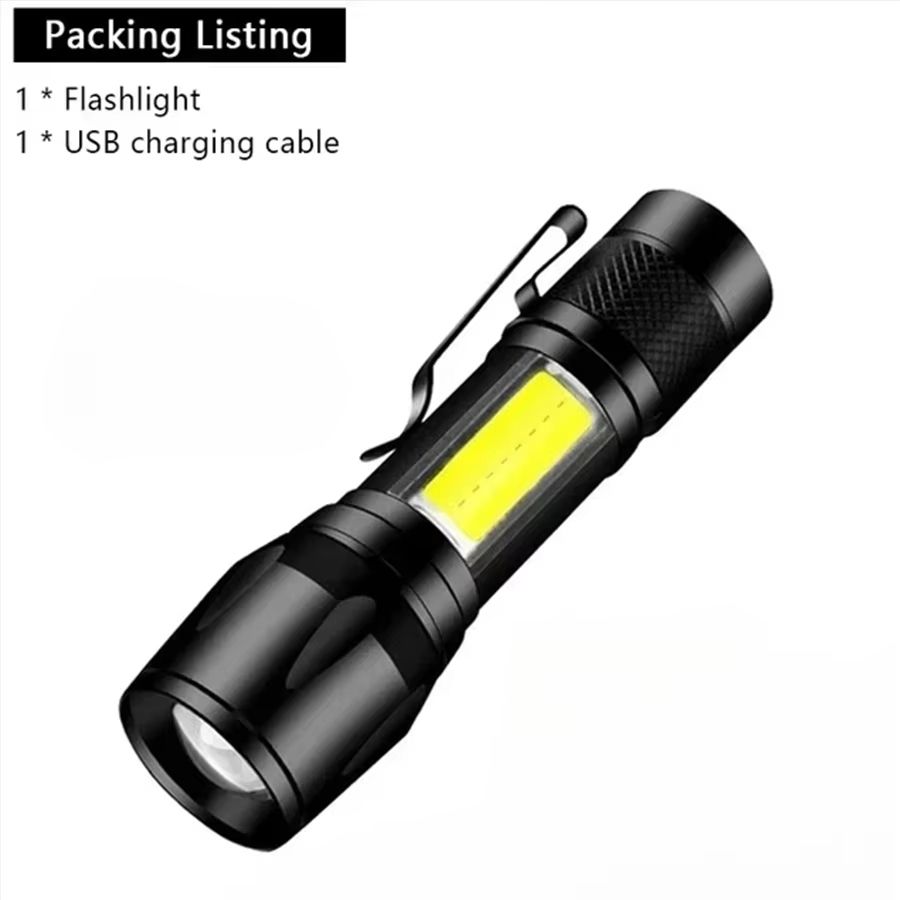 USB Rechargeable Mini COB+XPE LED Flashlight with Zoomable Beam and 3 Modes