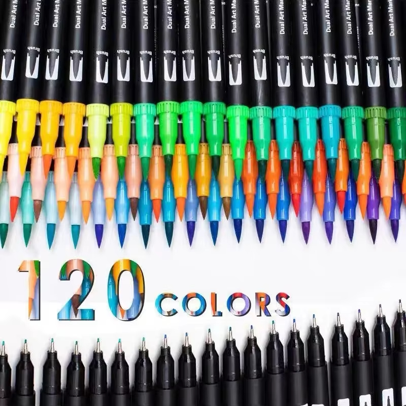 Colors Dual Tip Brush Marker Pens, Watercolour Fine Liner, Manga Art Accessories for Drawing, Art Supplies Stationery