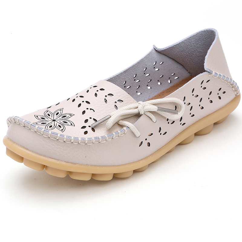 Soft Genuine Leather Womens Flats, Casual Breathable Slip-On Loafers & Summer Driving Shoes