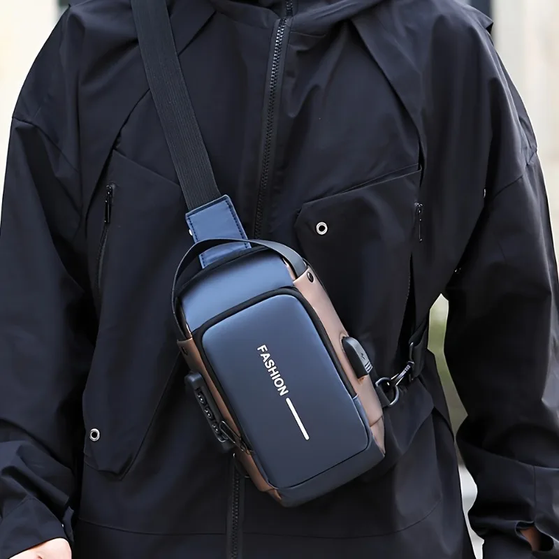 Durable Oxford Fabric Mens Sling Bag Stylish Motorcycle Crossbody Chest Pack with Phone Pocket Zip Closure for Daily