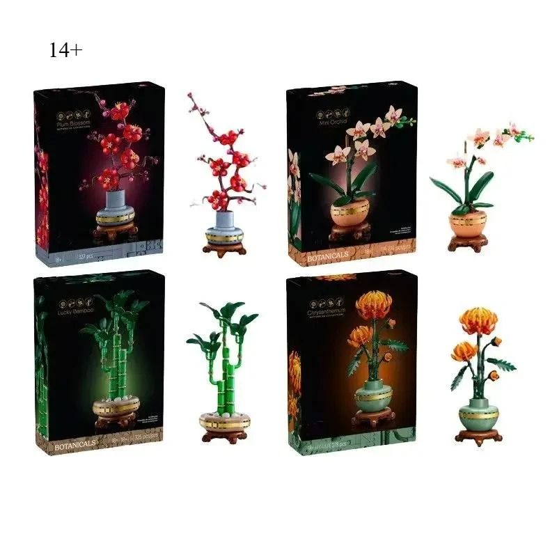 Bouquet Orchid Bamboo Chrysanthemum Plum Blossom Flower Building Blocks Toy for Kids and Adults