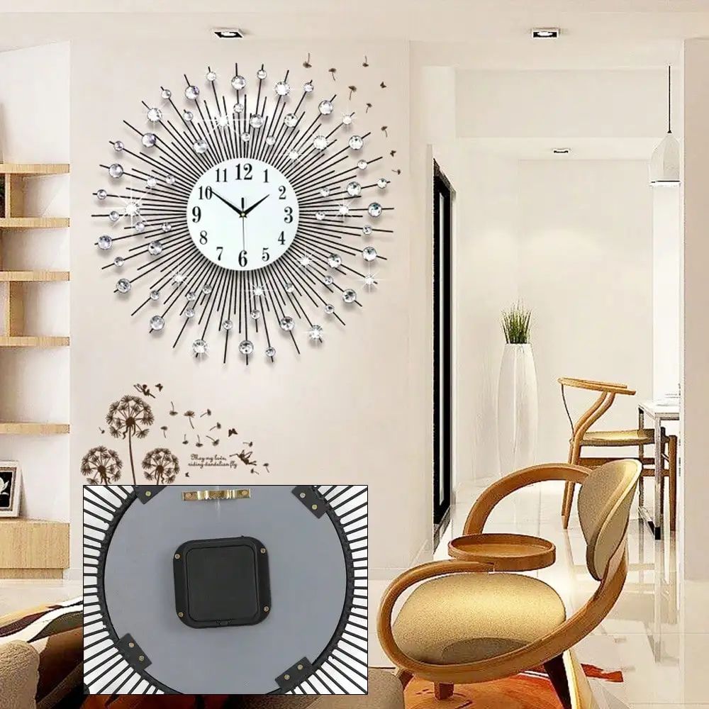 Sun Design Crushed Diamond Crystal Wall Clock 60 cm