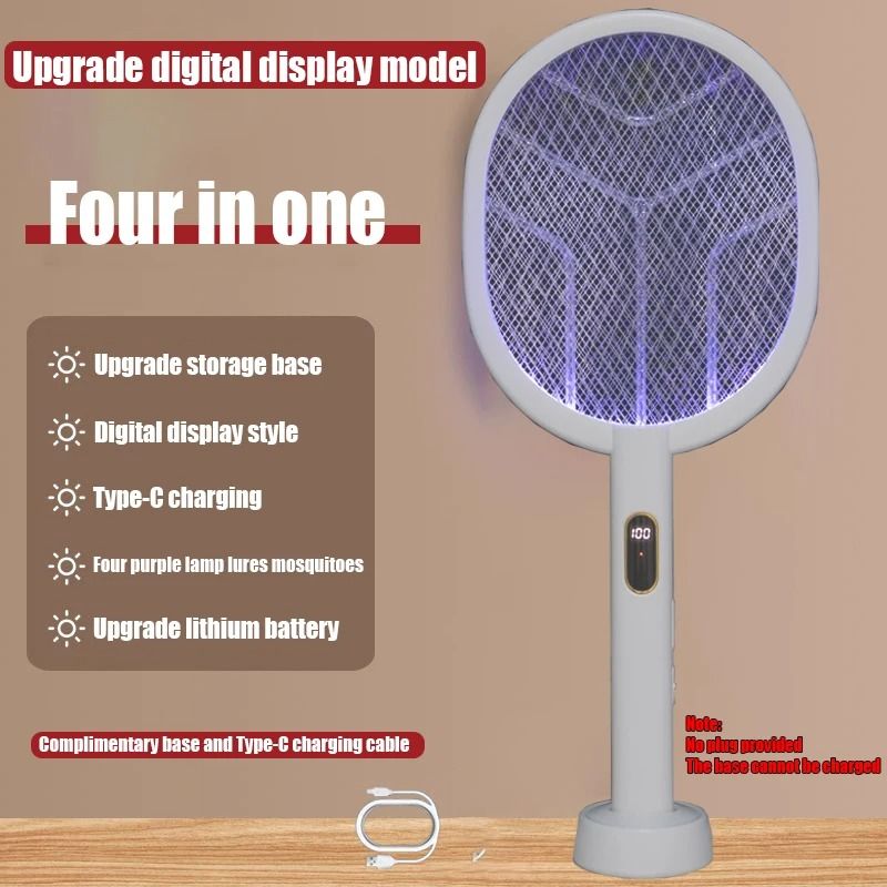 3 in 1 Electric Mosquito Killer Lamp Rechargeable Fly Swatter with LED Light