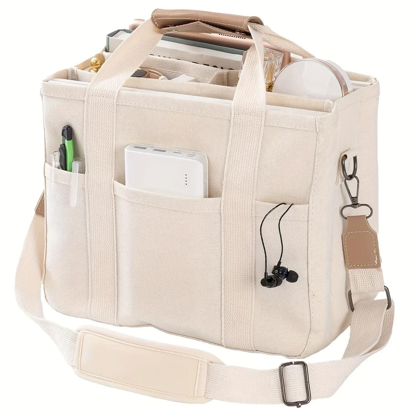 Ladies Canvas Handbag Multi Pocket Large Capacity Tote Bag