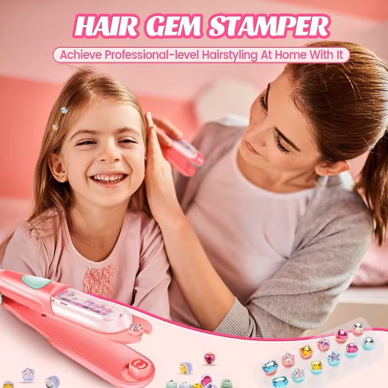 Bling Hair Gem Stamper Toy for Girls with Sparkling Hair Jewels
