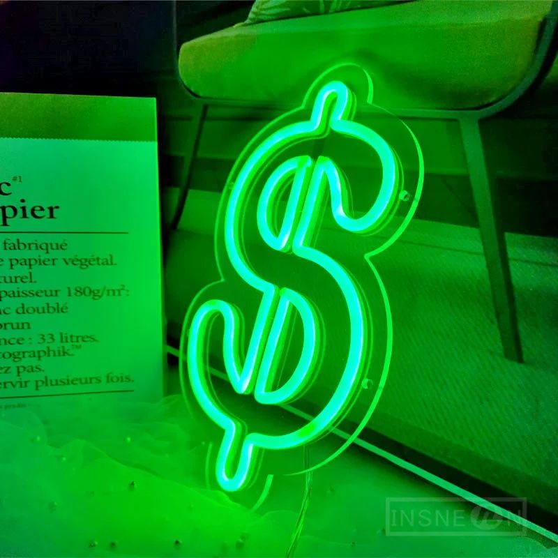 Dollar Sign LED Neon Light – USB Wall Decor for Bar, Pub, Club, Garage & Business, Aesthetic Room Bedroom Neon Glow