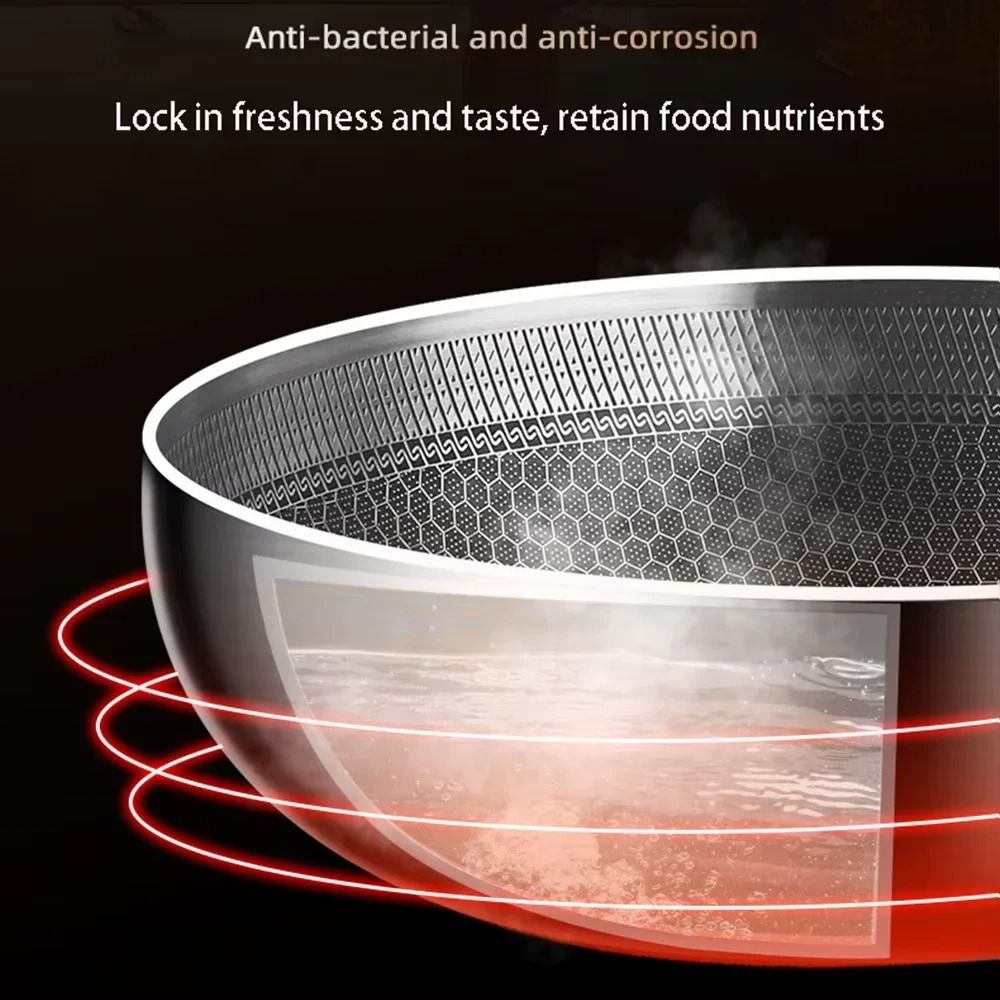316 Stainless Steel Non Stick Frying Pan Wok with Honeycomb Surface